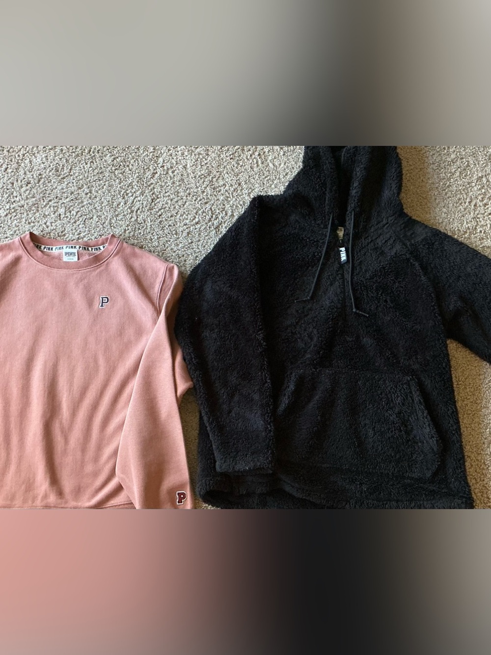 Victoria Secrets “PINK” Sweatshirt & Sherpa Fleece Quarter Zip Medium